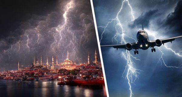 Самолёты кружили над Стамбулом, неспособные приземлиться, а молния ударила в людей