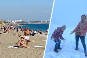 Российские туристы в Анталии: утром плаваем в море, вечером играем в снежки