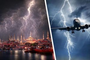 Самолёты кружили над Стамбулом, неспособные приземлиться, а молния ударила в людей